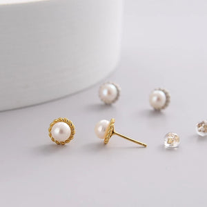 DALENA Silver Pearl Studs