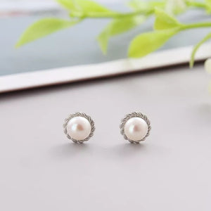 DALENA Silver Pearl Studs