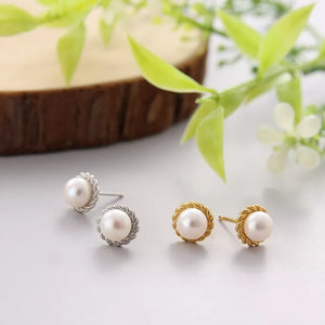 DALENA Silver Pearl Studs